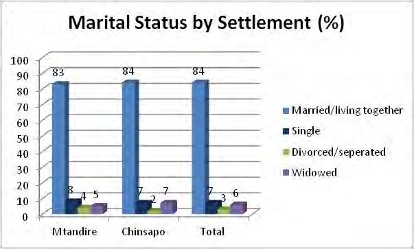 Figure 9: Marital status by settlement Figure 8: Households structure by settlement 4.1.