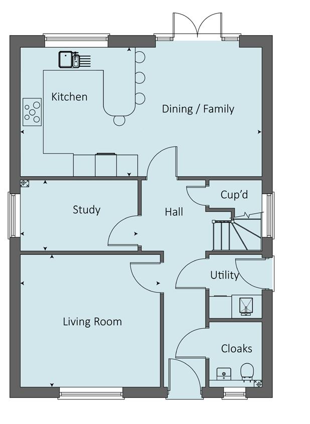 Kitchen / Dining / Family 6.87m x 3.65m 22'6" x 11'11" Study 3.32m x 1.98m 10'10" x 6'6" Living Room 4.00m x 3.77m 13'1" x 12'4" Bedroom 1 3.66m x 3.