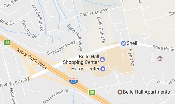 Office Park is within 100 yards on your left at the corner of Belle Hall and Seacoast