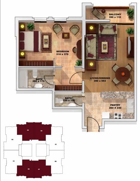 Property types & Floor plans Floors, From 5 th to 24 th 1 Bedroom From 5 th to 13 th