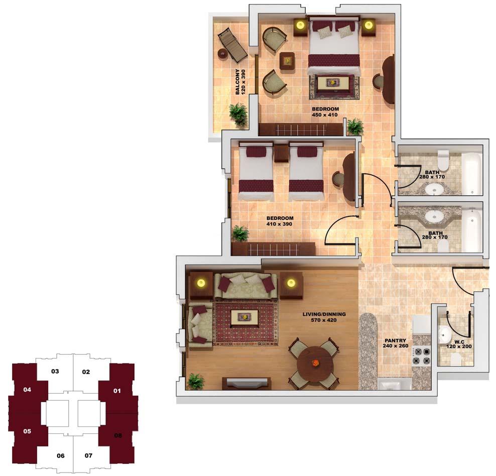 Property types & Floor plans Floors, From 5 th to 24 th 2 Bedroom From 5 th to 13 th