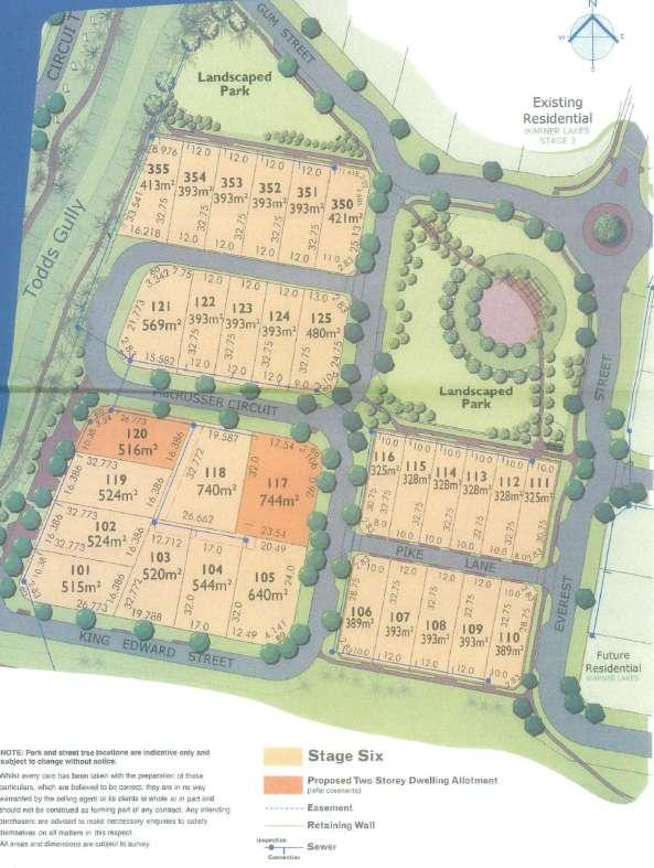 Warner Lakes Stage 6: 31 allotments created 325m 2 to 744m 2 493m 2 average lot