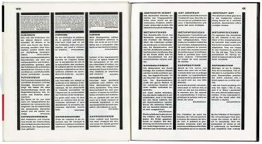 The Isms of Art, 1924 Vertical lines separate German, French, and English texts, and