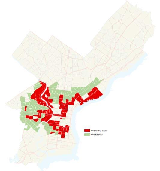 Figure 3. Gentrifying Neighborhoods in the City of Philadelphia and Adjacent Nongentrifying Neighborhoods (within a half-mile).