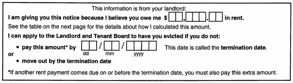 The amount you believe the tenant owes you: Do not fill in this amount until you have completed the table on page two of the notice form. (See the instructions below for completing the table.