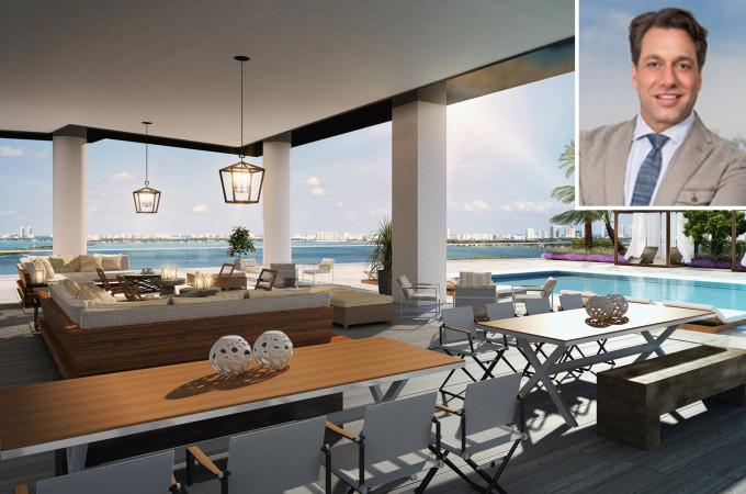 An interior at Biscayne Beach Residences, a new condo development with interiors by celeb designer Thom Felicia (inset).