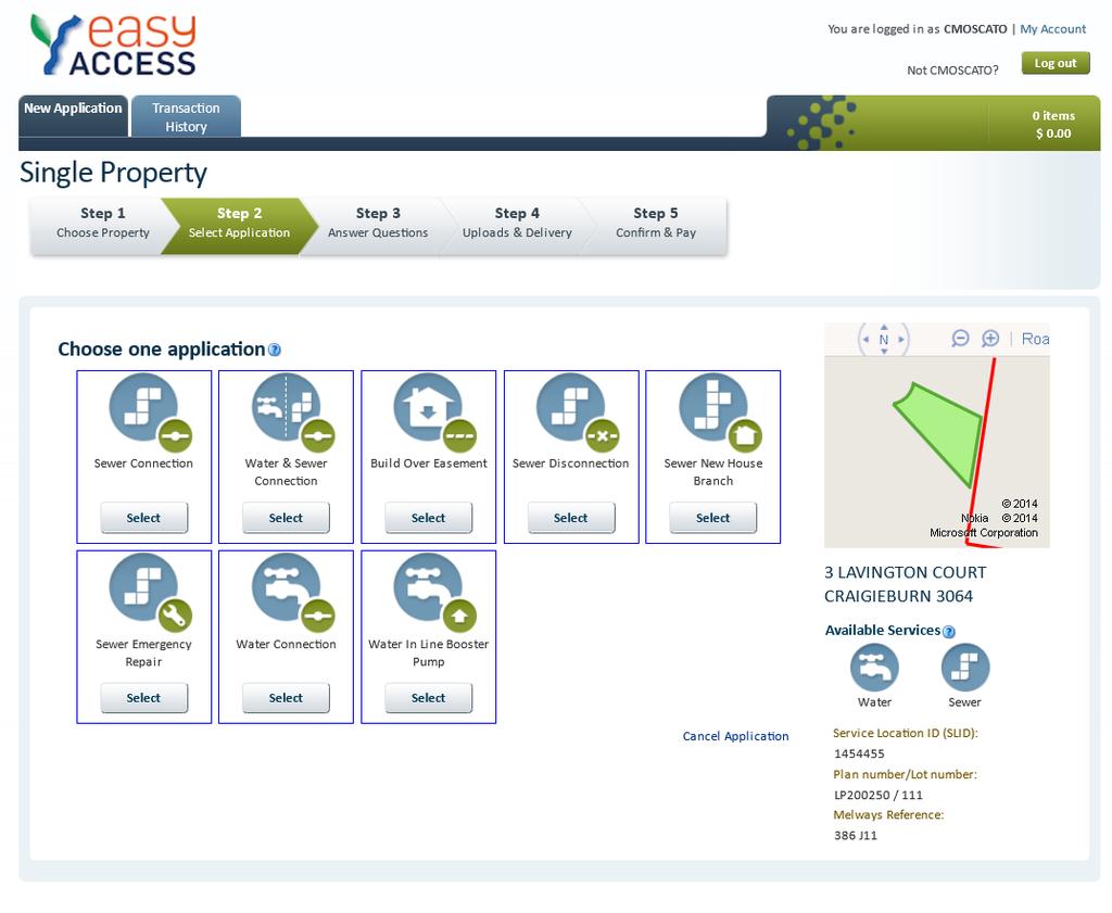 SINGLE PROPERTY APPLICATION SELECT TYPE The system automatically provides only applicable application types associated to the available property information.
