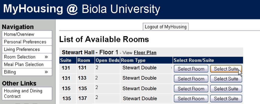 Select a Room/Apartment Find the room you want. Check the room number & room type. *Be Careful: Permanent Triples vs.