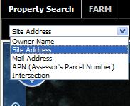 PROPERTY SEARCH AND REPORTS There are 5 ways to search for a property (Site Address, Owner Name, Mail Address, APN (Assessor Parcel Number, or Intersection) OWNER NAME SEARCH Select Owner Name from