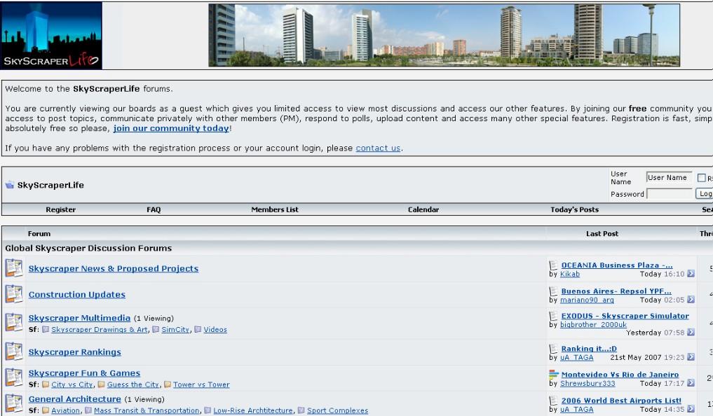 Skyscraper City Forum for discussion concerning skyscrapers Free membership Open to general public Membership enables user to post
