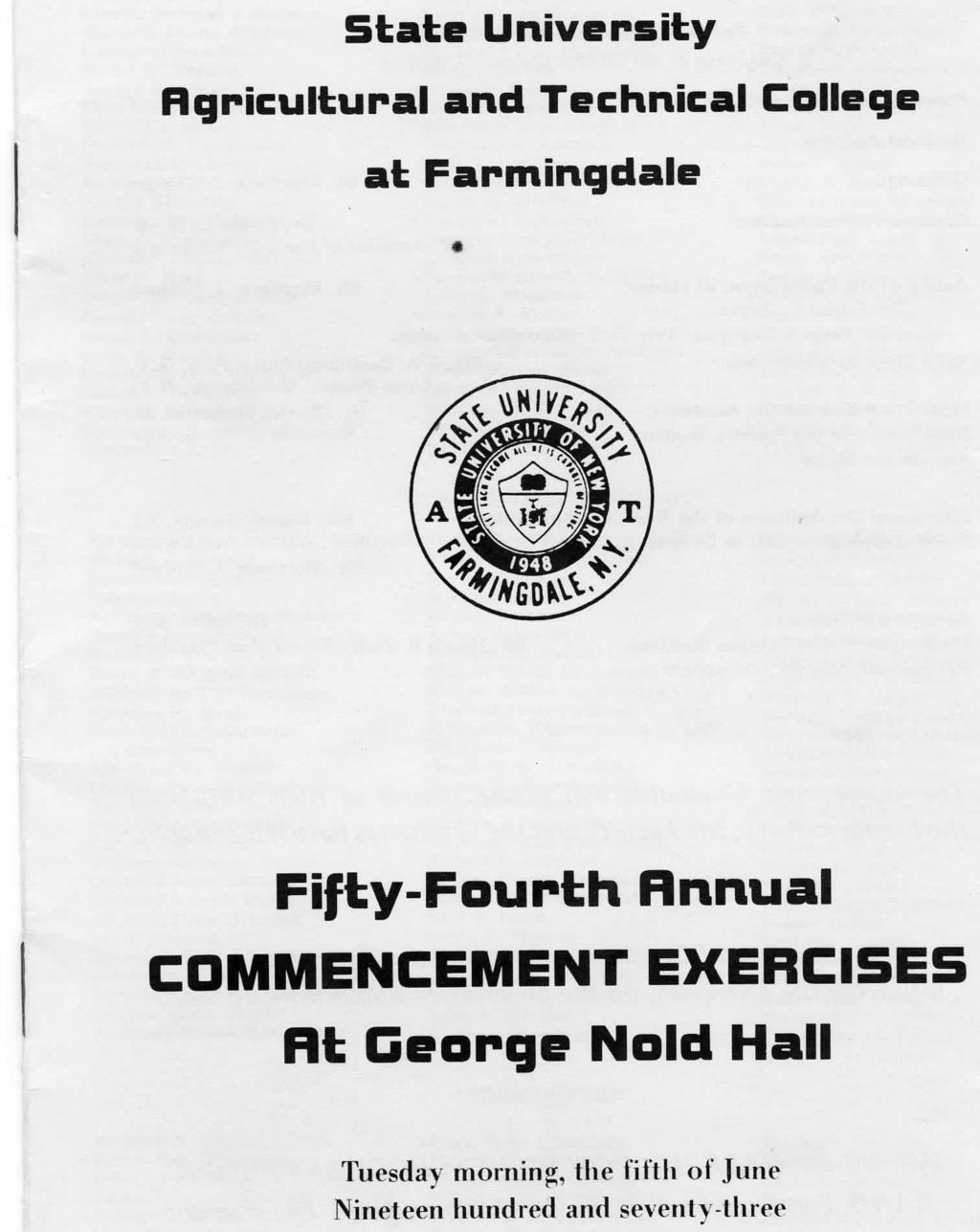State University Rgricultural and Technical College at Farmingdale Fifty-Fourth Rnnual COMMENCEMENT