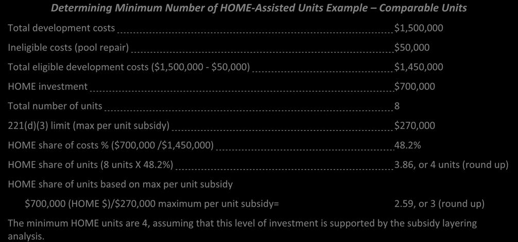 Cost Allocation Methodology to Determine the Number of HOME-Assisted Units (HOME Investment Is Known) When the amount of the HOME investment and the total development costs are known, the same cost