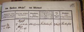 His death on 18 Aug 1839 is recorded in the Hackenstedt, Germany, church book (see Figure 22). [2724,2880] Figure 22.