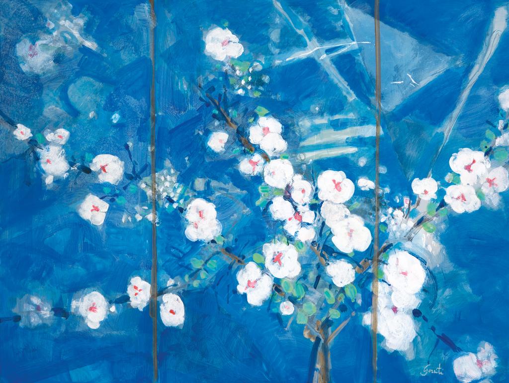 Cerisiers fond bleu Oil on Canvas