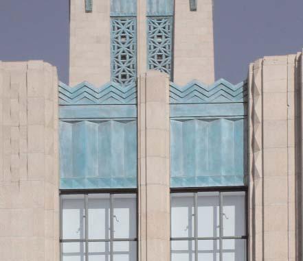 height of the building, Art Deco's sleek and cubic forms are decorated with patterns and motifs