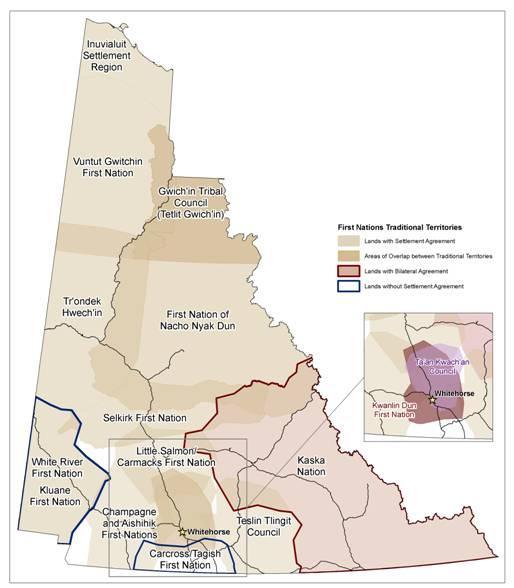 The following figure (Figure 2) shows Yukon First Nation Traditional Territories and NWT Transboundary First Nations lands in the Yukon.