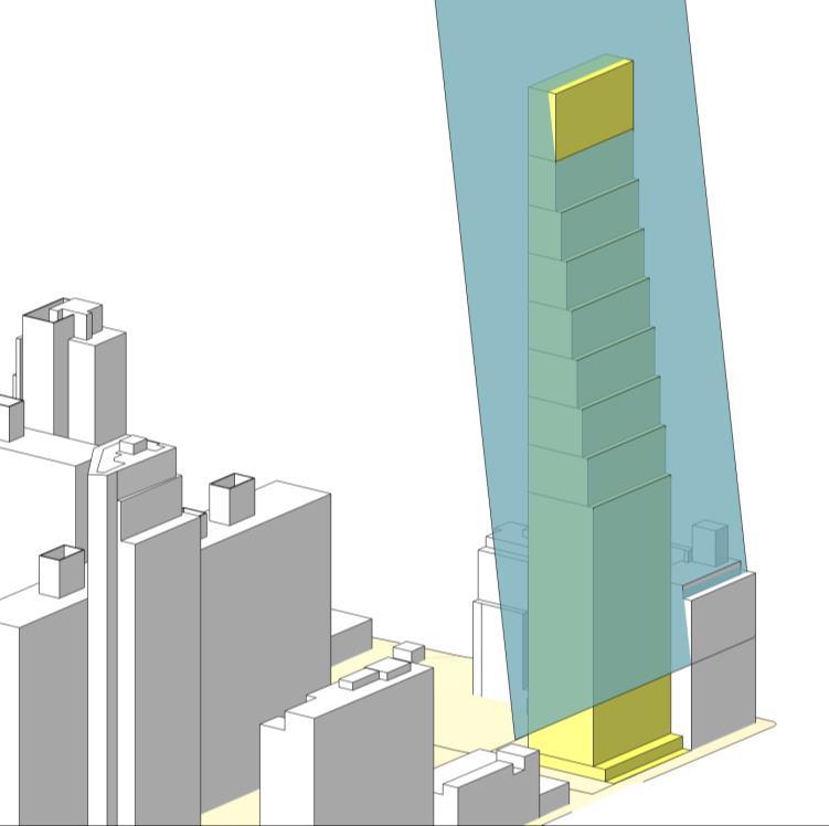 11 The sky exposure plane proposed for 200 Amsterdam. The top four floors break the sky exposure plane.