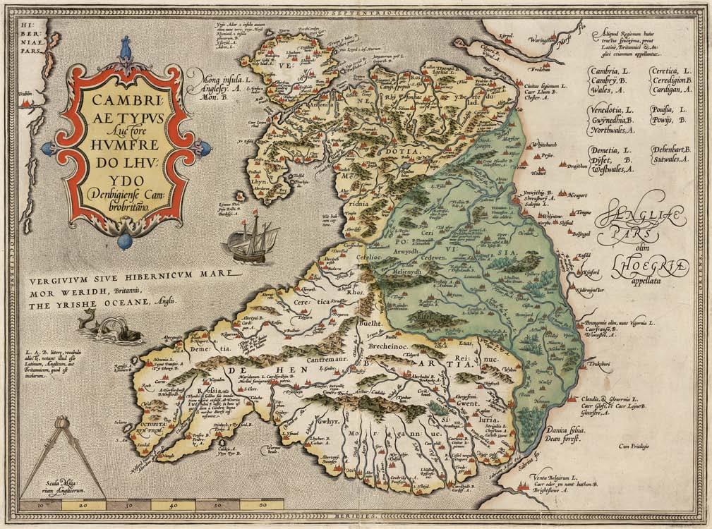Cambriae typus gan Humphrey Llwyd, 1574, y map cyntaf o Gymru i w brintio.