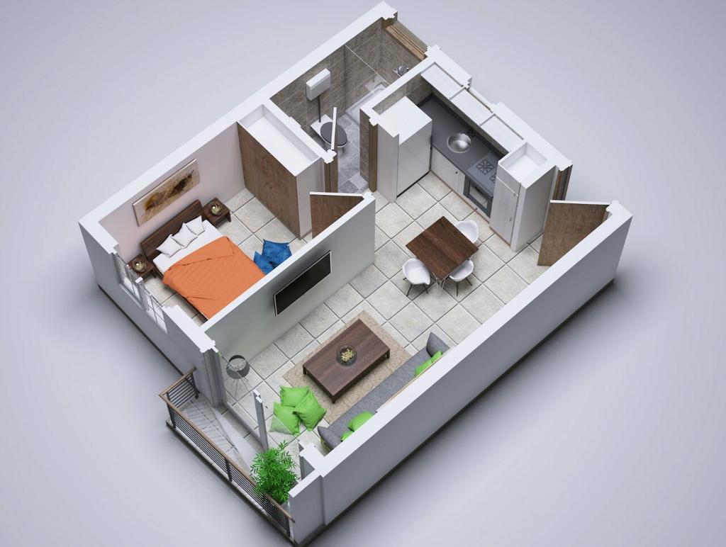 1 BEDROOM APARTMENT (TYPE B) Area: 323 sq ft Special Features Import quality Kitchen & Wardrobes Fitted Kitchen - Countertop 2-burner, mini fridge, & microwave BUILT-IN!