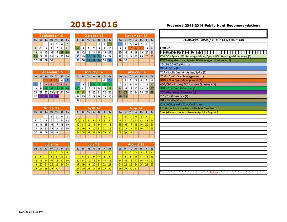 Exhibit G FY 2016 Public Hunt Schedule for CWMA