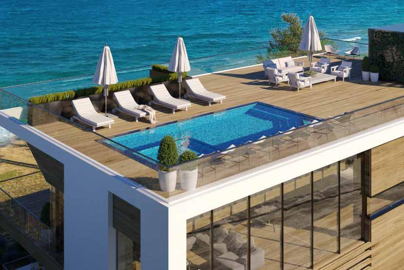 ROOFTOP OASIS, RESORT LIKE LIVING A world all your own, the expansive rooftop terrace indulges one and all with panoramic bay and ocean views.