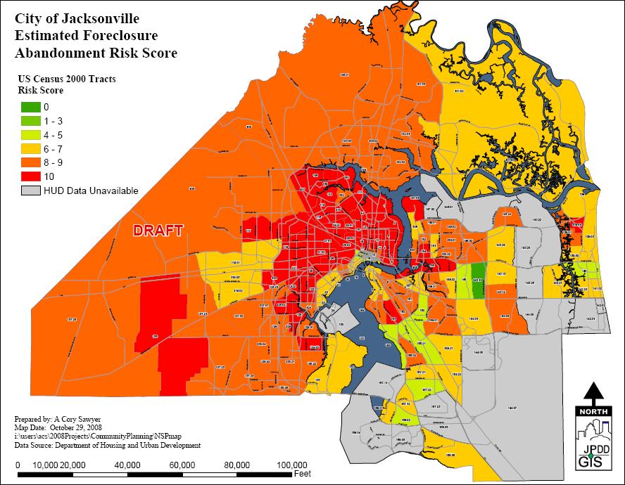 Areas at Risk The /Duval County utilized the Foreclosure and Abandonment Risk Scoring System provided by the United States Department of Housing and Urban Development (HUD) to determine the areas