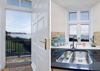 Off the corridor are three bedrooms, a family bathroom and a first floor sitting room. Two of the three bedrooms and the sitting room enjoy lovely coastal views and all have high ceilings.