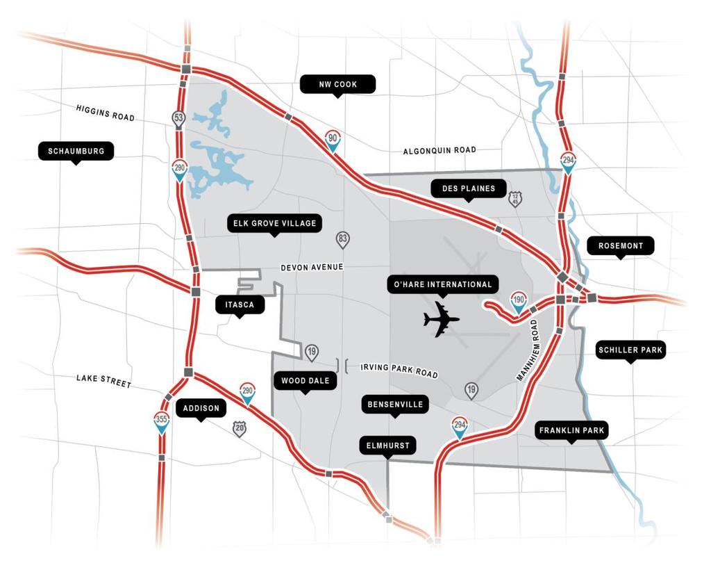 O Hare Submarket News SUBMARKET CHARACTERISTICS MARKET MAP 1 Higher ratio of heavy and advanced manufacturing Fewer available bulk distribution spaces 2 3 Elk Grove Village is home to the largest