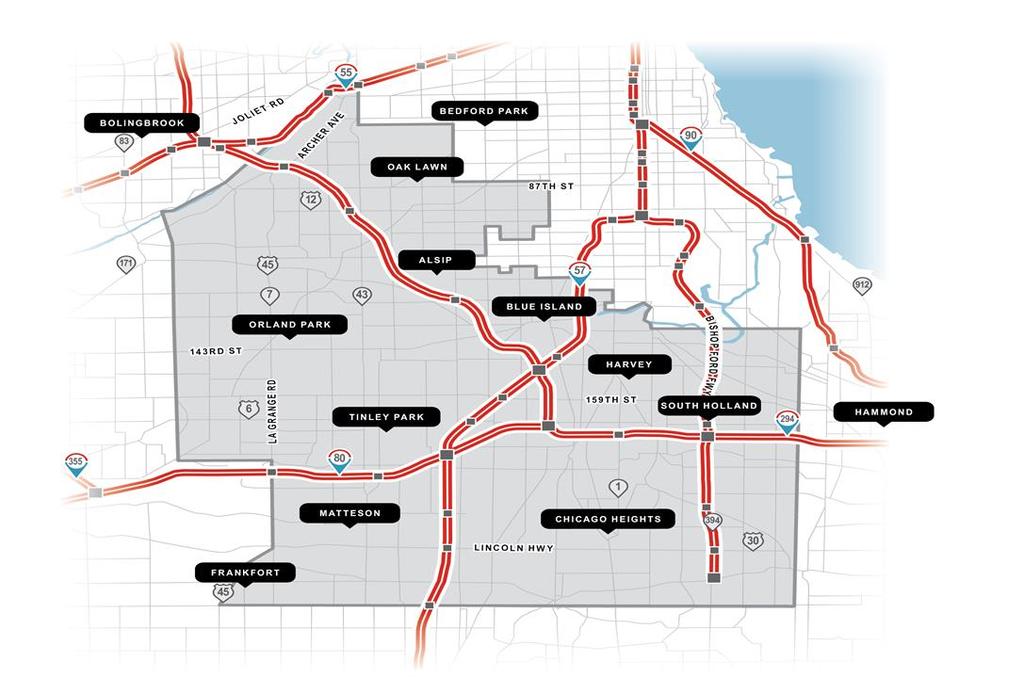 South Suburbs Submarket News SUBMARKET CHARACTERISTICS MARKET MAP Higher ratio of manufacturing; Chicago s five largest manufacturing sectors are fabricated metal, food, machinery, printing, and