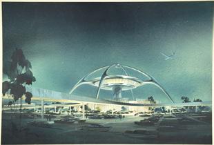 Williams Department of Water and Power Building Corner with Fountains, (American, 1894 1980) 1965 LAX, Theme Building; perspective view, 1961