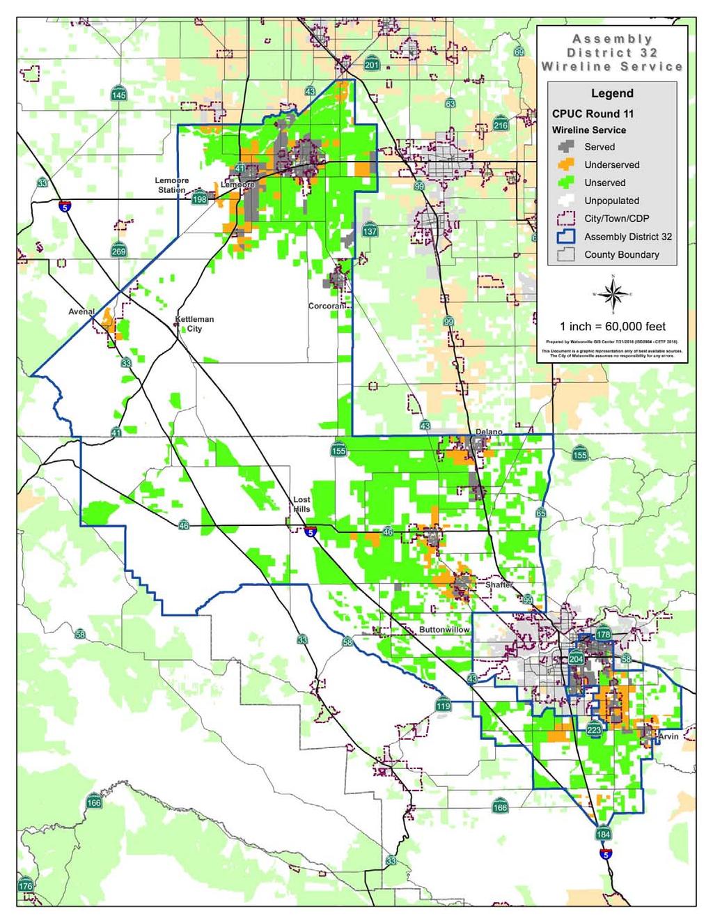 The Digital Divide In Assembly District 32: Broadband Wireline Service District 32 Served Underserved Unserved Total Households 109,689 5,419 8,994 124,102 88% 4% 7% 100% Population 381,366 19,510