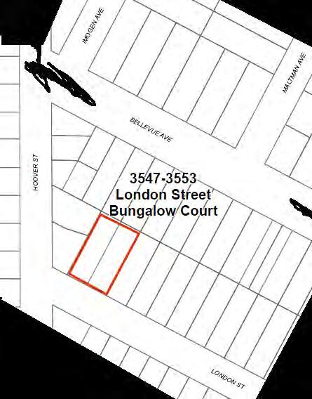 Name: 3547-3553 London Street Bungalow Court Description: Spanish Colonial Revival bungalow court located on two parcels.