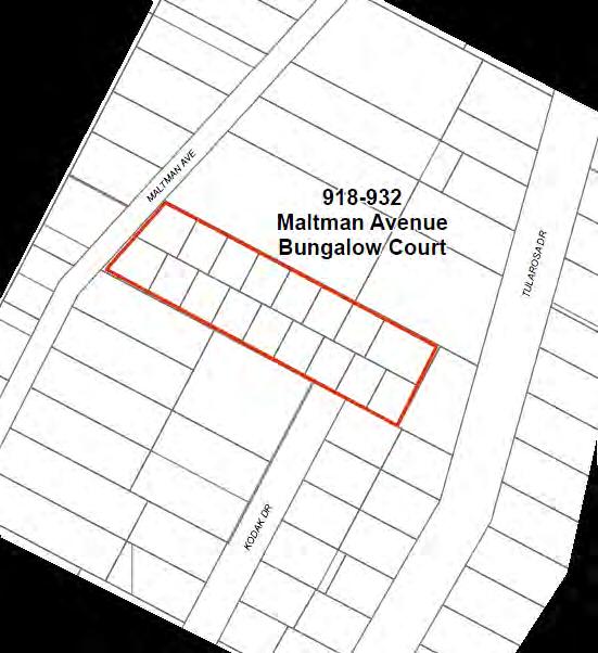 Name: 918-932 Maltman Avenue Bungalow Court Description: Spanish Colonial Revival bungalow court