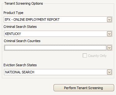 3 Select the View link to the left of the person s name in the grid. 4 The Person screen opens for the selected person. Click the Tenant Screening button. 5 The Tenant Screening screen opens.