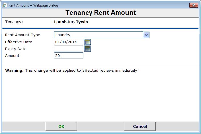 blank) Enter the rent amount. Select OK.