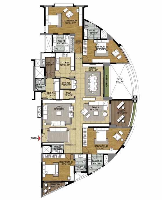 2 nd - 11 th Floors 4-Bedroom Unit A - 301, 501, 701, 901 &