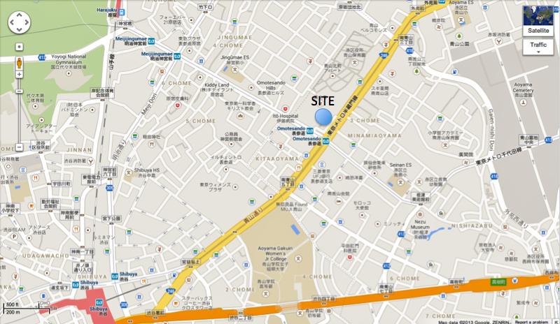 THE SITE The site of the project is at one of Tokyo s busiest intersections, the one between Aoyama-dori Avenue and Omotesondo Boulvard.