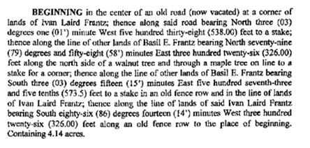 Metes and Bounds Reference to other Documents Strip or baseline Bounded by Public Lands / Section Reference Metes & Bounds: Provides a description of the area s perimeter