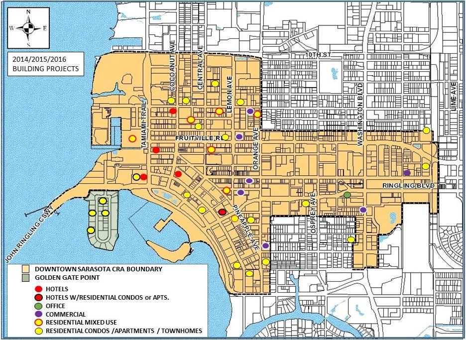 CITY OF SARASOTA DOWNTOWN REAL ESTATE DEVELOPMENT IN PROGRESS October 26, 2016 This report tracks real estate development projects with construction values of over $500,000 each that are taking place