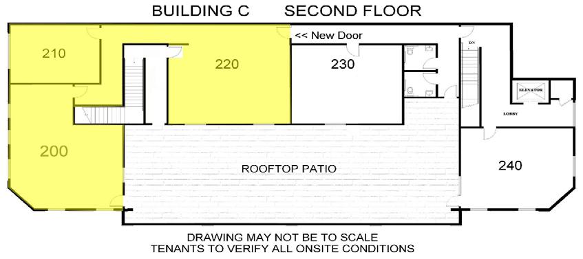 There is an elevator and two sets of stairs leading up to the second floor. Suites in this building will have the non-exclusive use of the upstairs rooftop patio area.