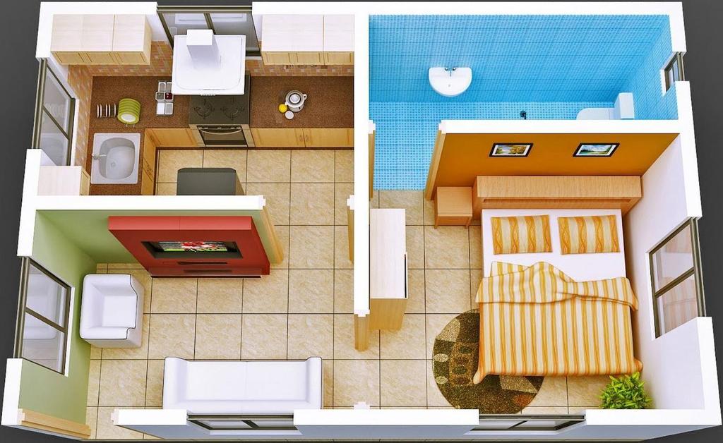 pies cuadrados/ ft 2 Apartamento de una habitación