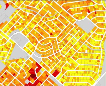 In this map, the total assessed values of land and improvements of each parcel are used to generate a