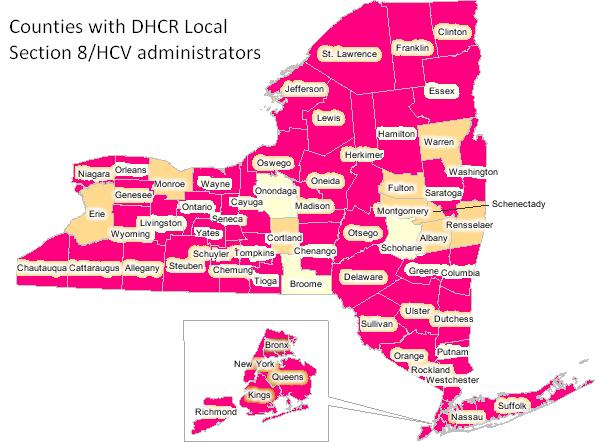 Counties in Pink DHCR as PHA