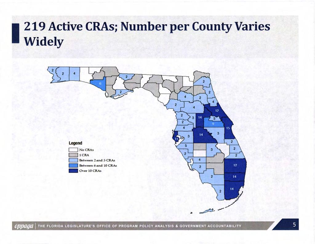 I 219 Active CRAs; Number per County Varies Widely 2 4 Legend [=i NoCRAs [=i lcra [=i Between 2 and 5 CRAs Bet=een 6