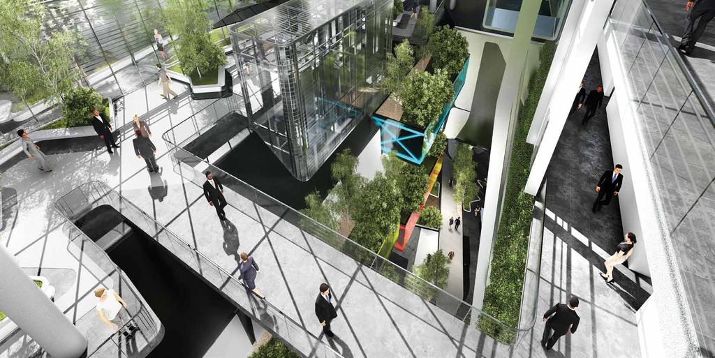 The atrium creates a conduit for a combination of green walls and indigenous plants brought to life in executive roof gardens,