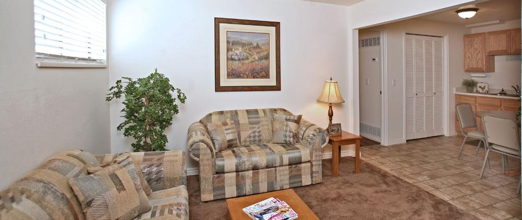 Our clean, single level, spacious, threebedroom, two-bathroom apartments are modern and comfortably furnished. (Residents provide their own linens, utensils, cookware, and bedding).