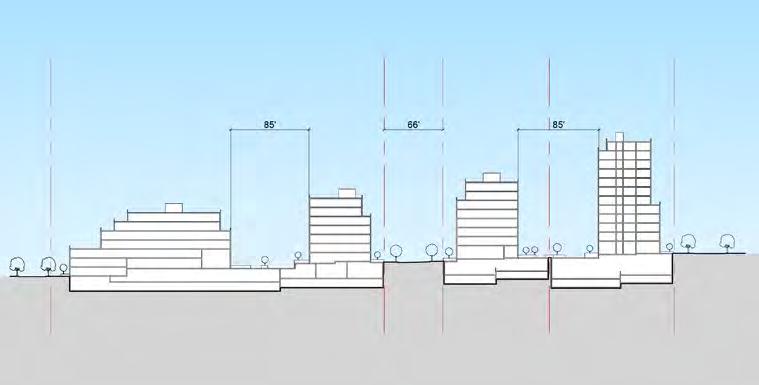 5.5 Site Cross Sections cont d F Figure 5-23: Overall Section F 12 storeys 126.87 / 38.67m F 6 storeys 62.1 / 19.15m 7 storeys 74.17 / 22.61m 8 storeys 89.17 / 27.