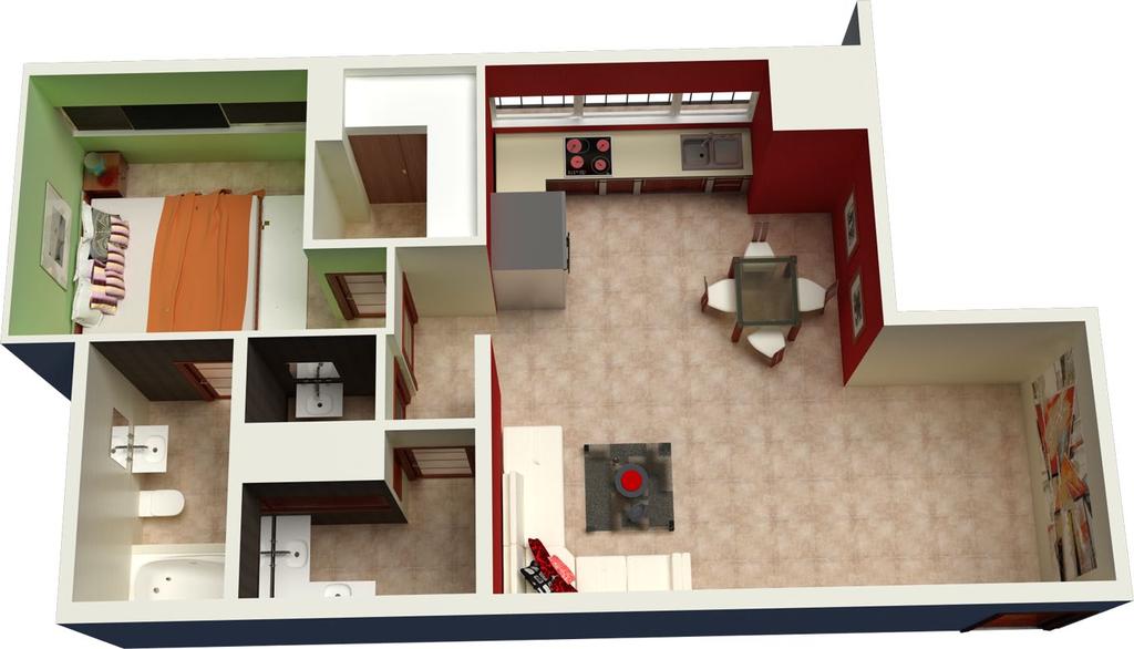 Apartments oft 62 m 2 Caracteristicas 62 mt t 1 bedroom 1 closet Service Room Integrated kitchen Big