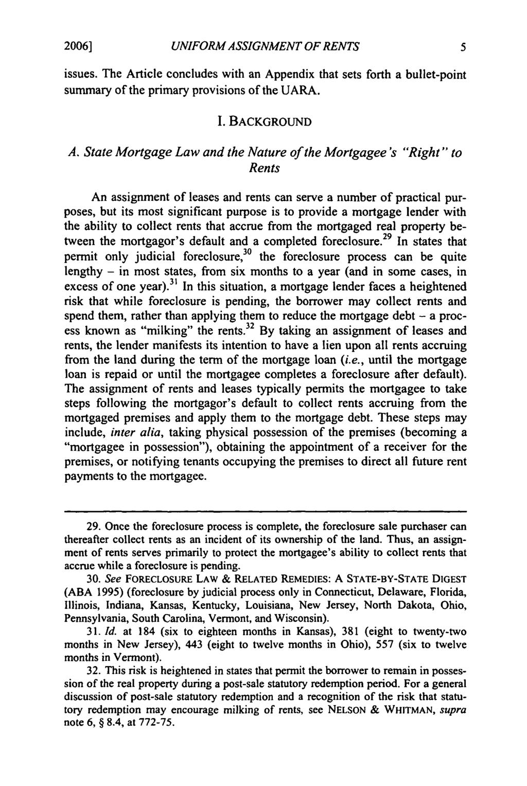 2006] Freyermuth: Freyermuth: Modernizing Security in Rents UNIFORM ASSIGNMENT OF RENTS issues.