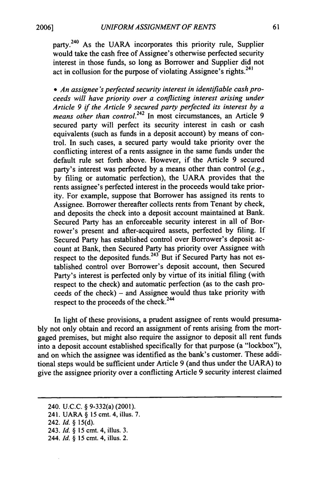 2006] Freyermuth: Freyermuth: Modernizing Security in Rents UNIFORM ASSIGNMENT OF RENTS party.